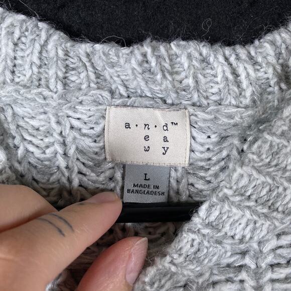 A New Day Womens Sweater Gray Open Knit Oversized Wool Blend Long Sleeve L - Picture 4 of 11